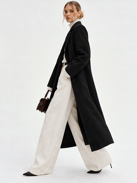 Black Extra-long Double-breasted Lapel Grace Coats