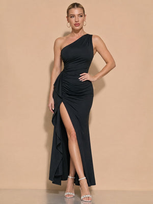Sloping Shoulders Slit Grace Prom Parties Maxi Dresses