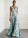 Floral Printed Parties V-neck Sleeveless Maxi Dresses