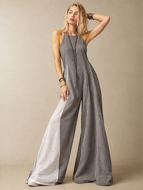 Sleeveless Loose-fit Pocket Color-blocked Leisure Off-shoulder Maxi Dresses