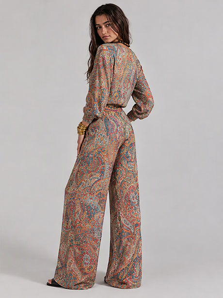 Hippie Style Exotic Style Printed Shirt Printed Wide-leg Pants Set 2-piece Sets