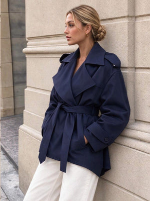 Suit Collar Solid Color Trench Coats