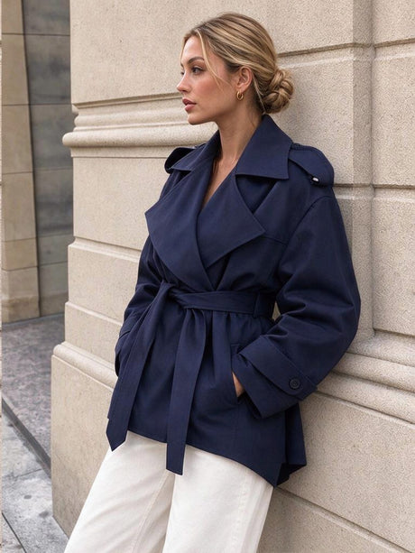 Suit Collar Solid Color Trench Coats