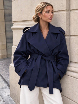 Suit Collar Solid Color Trench Coats