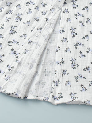 Pure Cotton Bandage Wrap-up Puff Sleeve Printed Comfort Maxi Dresses