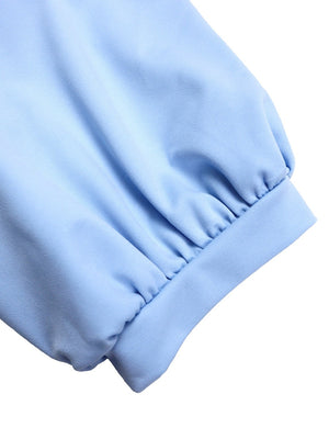 Puff Sleeve High Waist Crew Neck Large Skirt Commuting Leisure Midi Dresses