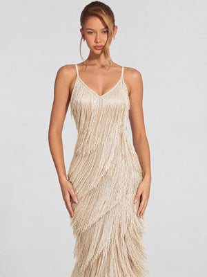 Sleeveless Sexy Banquet Camisoles Tassel Maxi Dresses