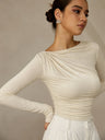 Solid Color Slim Fit Base Layer Versatile Pleated Long-sleeved T-shirt