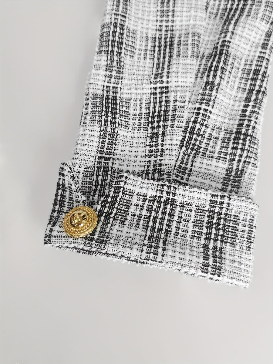 Small Fragrance Tweed Plaid Spliced PU Leather Commuting Mini&Short Dresses