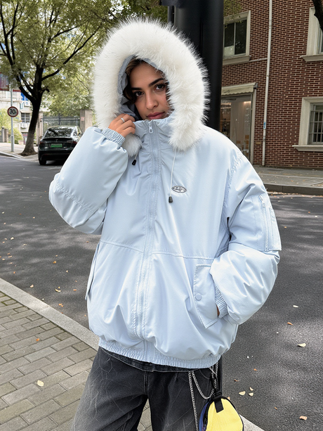 Cotton-padded Hooded  Jacket With Fur Collar