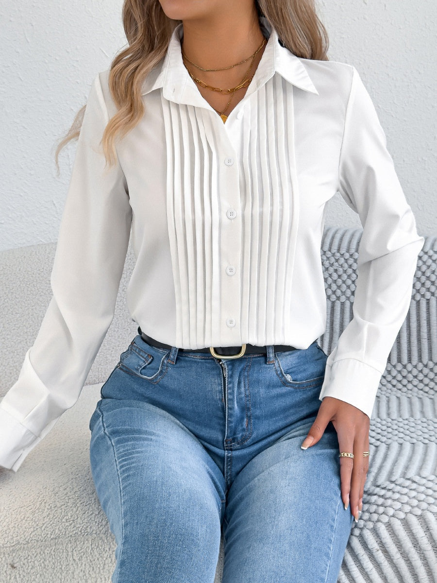 Langarm-Pendlerhemden mit geriffelten, einfarbigen Knöpfen