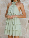 3D Flowers Halter Neck And Backless Layered Ruffles Sweet Mini&Short Dresses