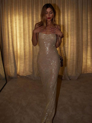 Backless Camisoles Sequins Slim-fit Banquet Maxi Dresses