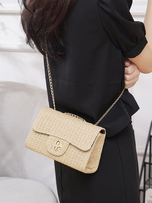 Solid Color Straw Crossbody Bag For Vacation