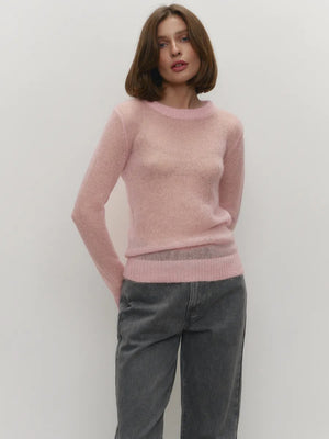 Mohair Crew Neck Pullover Sweater, Semi-sheer Base Layer Sweater