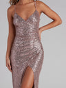 Sequins Slit Sexy Camisoles Formal Dress Maxi Dresses