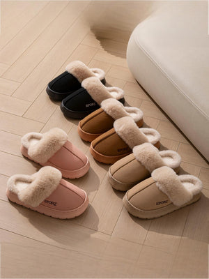 Solid Color Plush Thick-soled Slippers