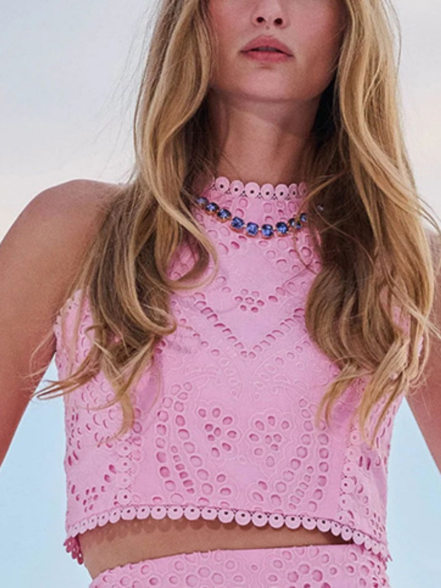 Applique Tank Tops Skirt Vacation Reunion 2-piece Sets