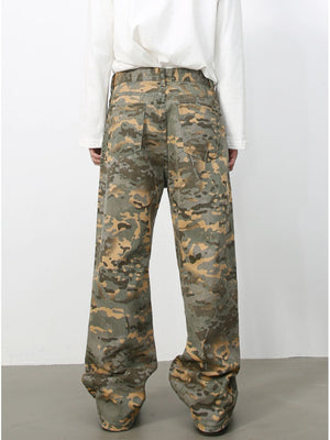 Camouflage Ins Loose-fit Straight-fit Wide-leg Jeans