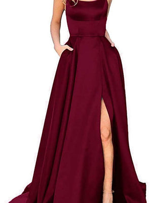 Backless Bandage Satin High Slit Bridesmaid Dresses Cocktail Party Maxi Dresses