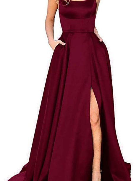 Backless Bandage Satin High Slit Bridesmaid Dresses Cocktail Party Maxi Dresses