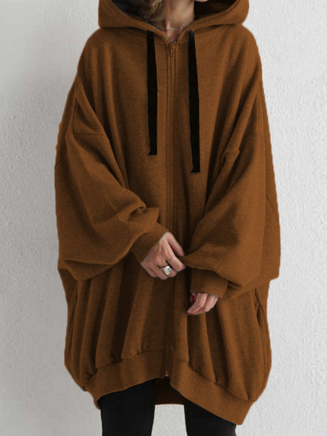 Zipper Long Fleece Lined Coat Hoodies