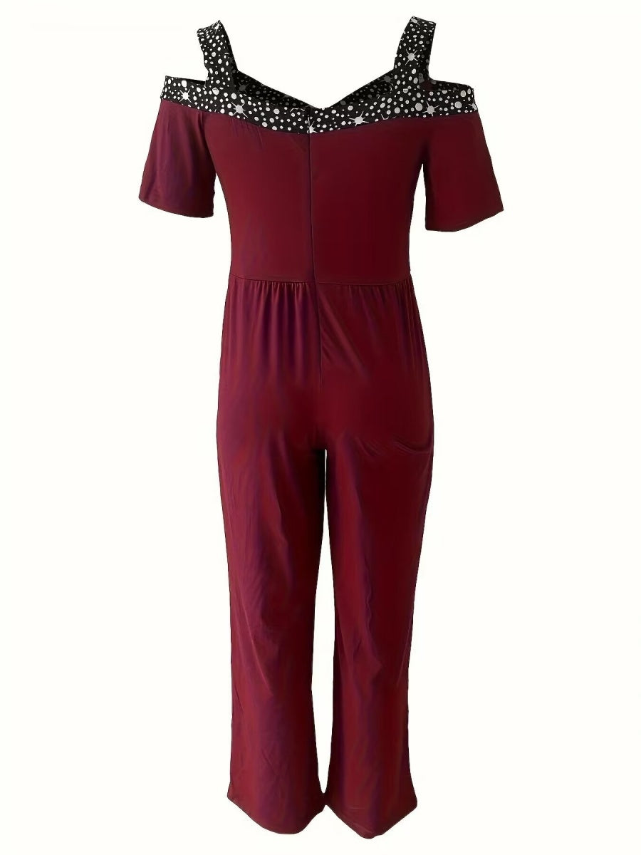 Polka Dot Print Off-shoulder Wide Leg Jumpsuits