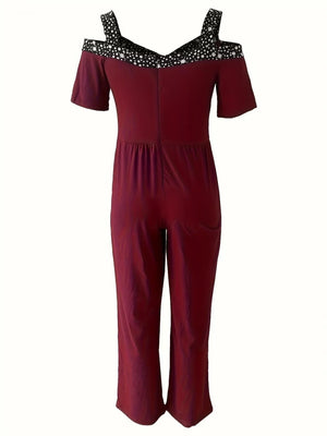 Polka Dot Print Off-shoulder Wide Leg Jumpsuits