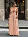 Stripes Backless V-neck Sleeveless Maxi Dresses