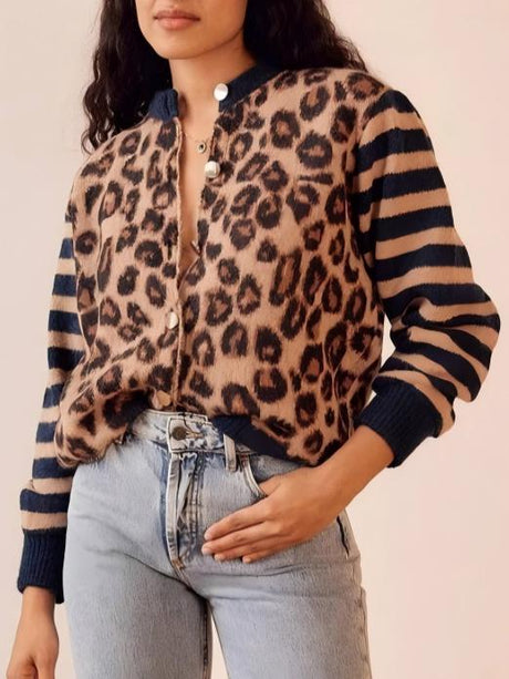 Leopard Stripes Splicing Cardigans