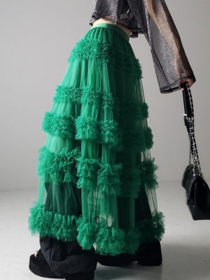 Mesh Three Floors Sweet A-line Skirt