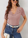 Lace T-shirts V-neck Sheer Tops