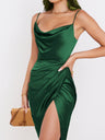 Camisoles Draped Collar Slit Sexy Formal Dress Maxi Dresses