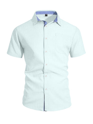 Cotton And Linen Color-blocked Shirts