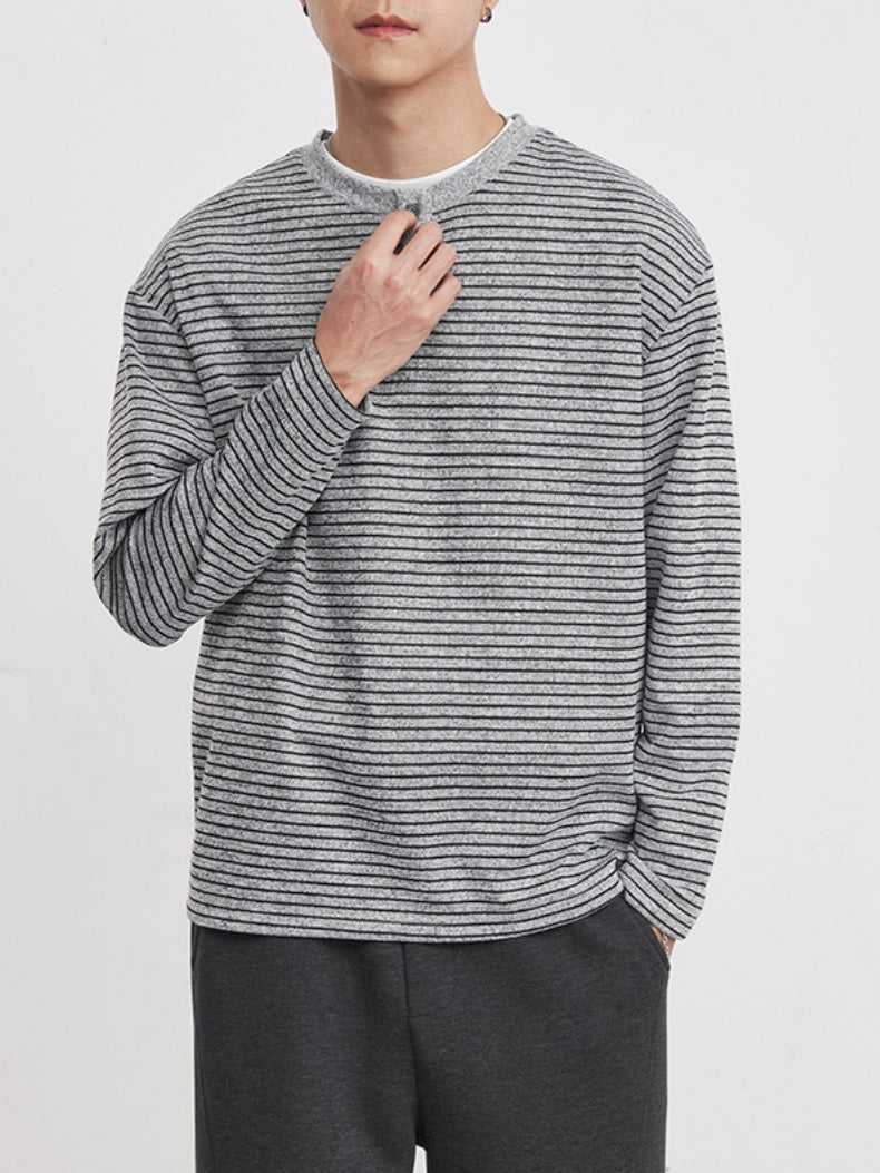 Stripes Henry Collar T-shirts