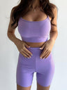 Piping Yoga Navel Exposed Suspender Shorts 2-piece Sets