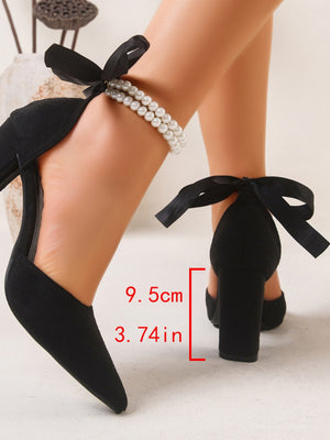 Bow-beaded Open-toe High Heels