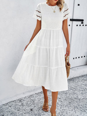 Hollow-out Lace Sleeves, Long Hollow-out Dress
