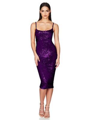 Sequins Spaghetti Strap Backless Slim Fit Hip Body Midi Dresses
