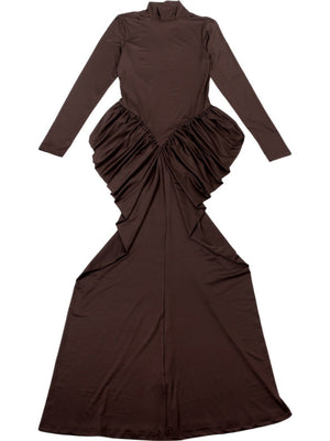 Sexy Slim Fit Solid Color Long-sleeved Dress With Pleated Hips And Waist