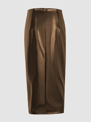 Sexy Slit PU Leather Skirt Pleats Skirts