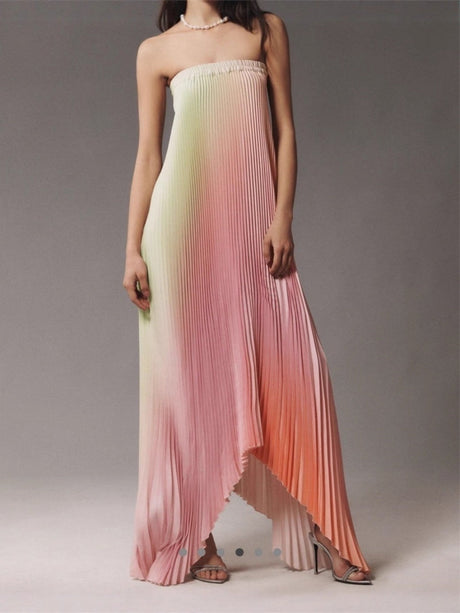 Tube Top Gradient Crim Super Large Swing Maxi Dresses