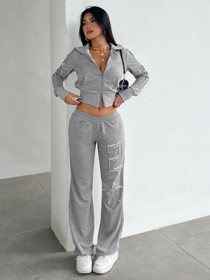 Leisure Long Sleeve Crew Neck Patchwork Fabric Letter Sports 2-piece Sets