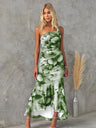 Sloping Shoulders Printed Stretch Tube Top Maxi Dresses