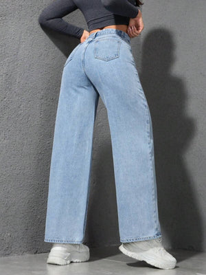 High Waist Wash Water Straight Jeans