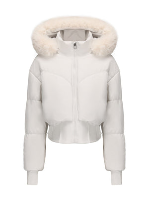 Large Fur Collar Hooded Pockets Short Waist Down Jacket