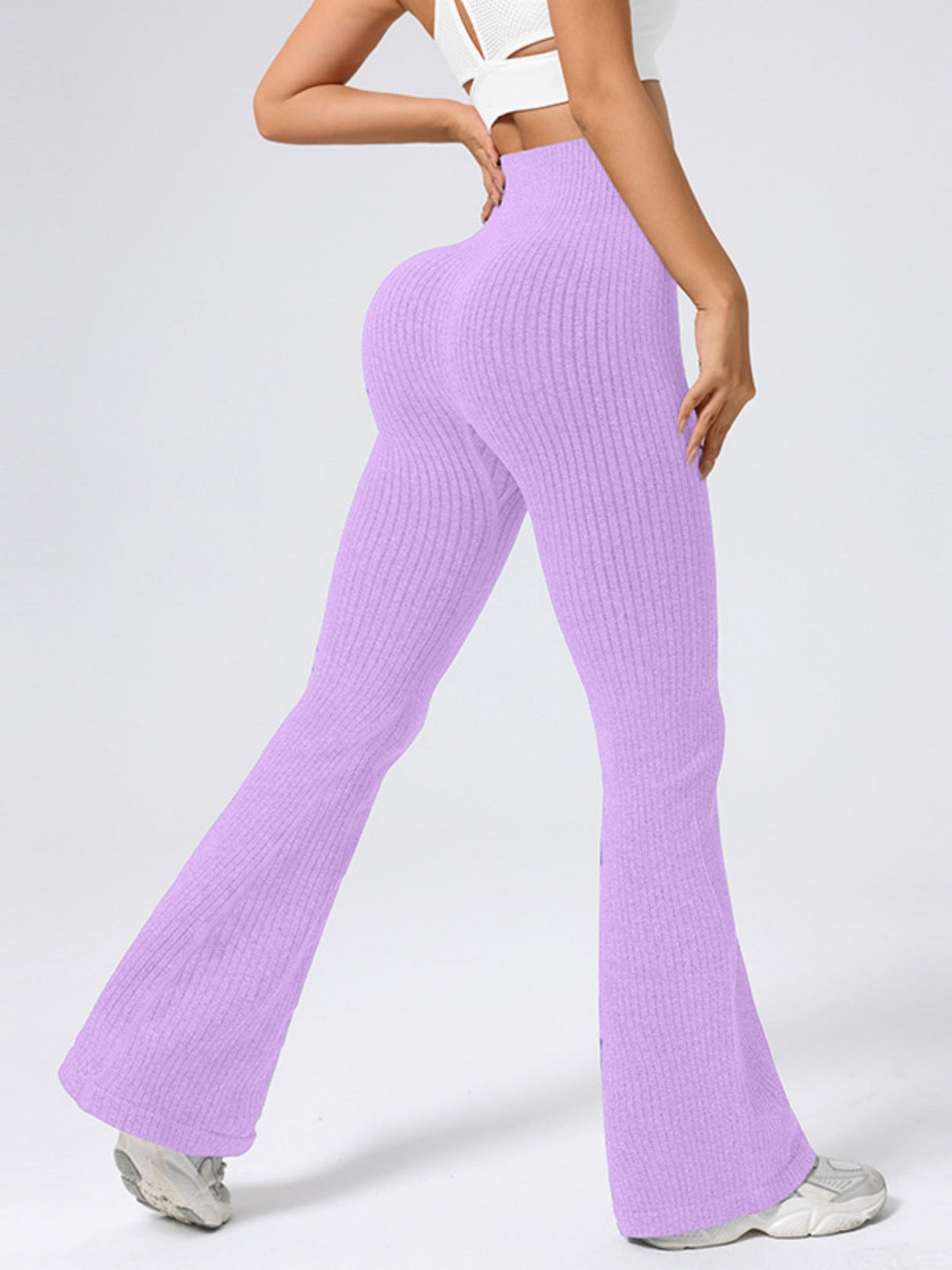 Paspelierte Schlaghose, hochgeschnittene Hüftlift-Fitness-Yogahose