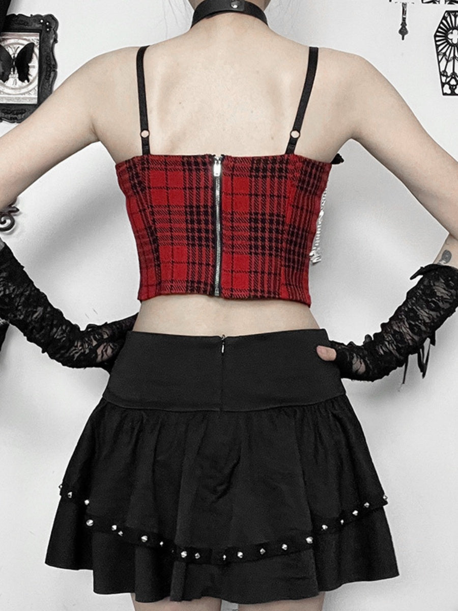 Bandage Metal Double Layer Black Waist Skirts