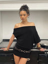 Off-shoulder, Two-way Batwing Sleeve, Solid Color, Loose Fit, Slimming, Asymmetrical Short Dress
