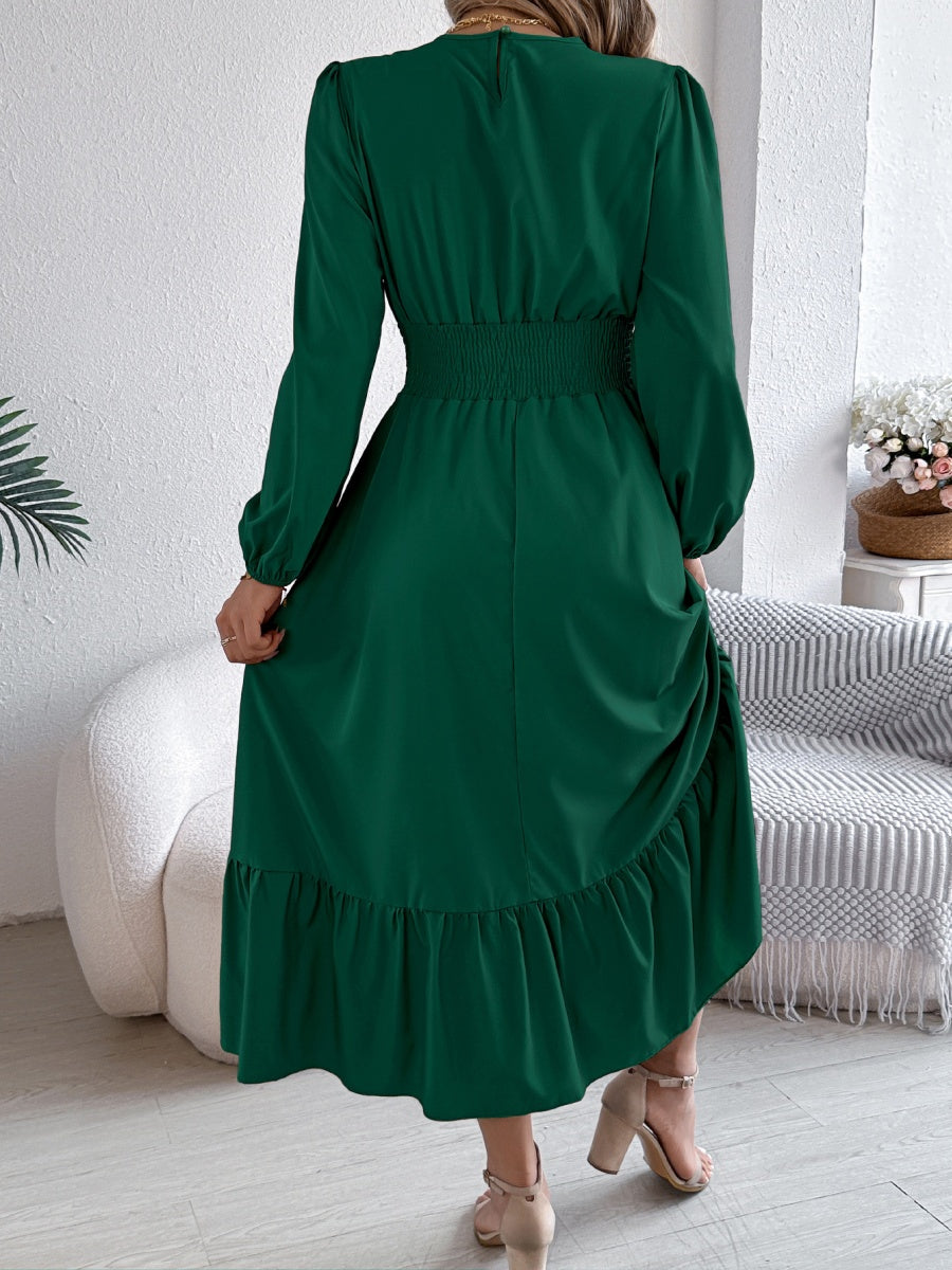 Wood Ear Waist Pleats Maxi Dresses